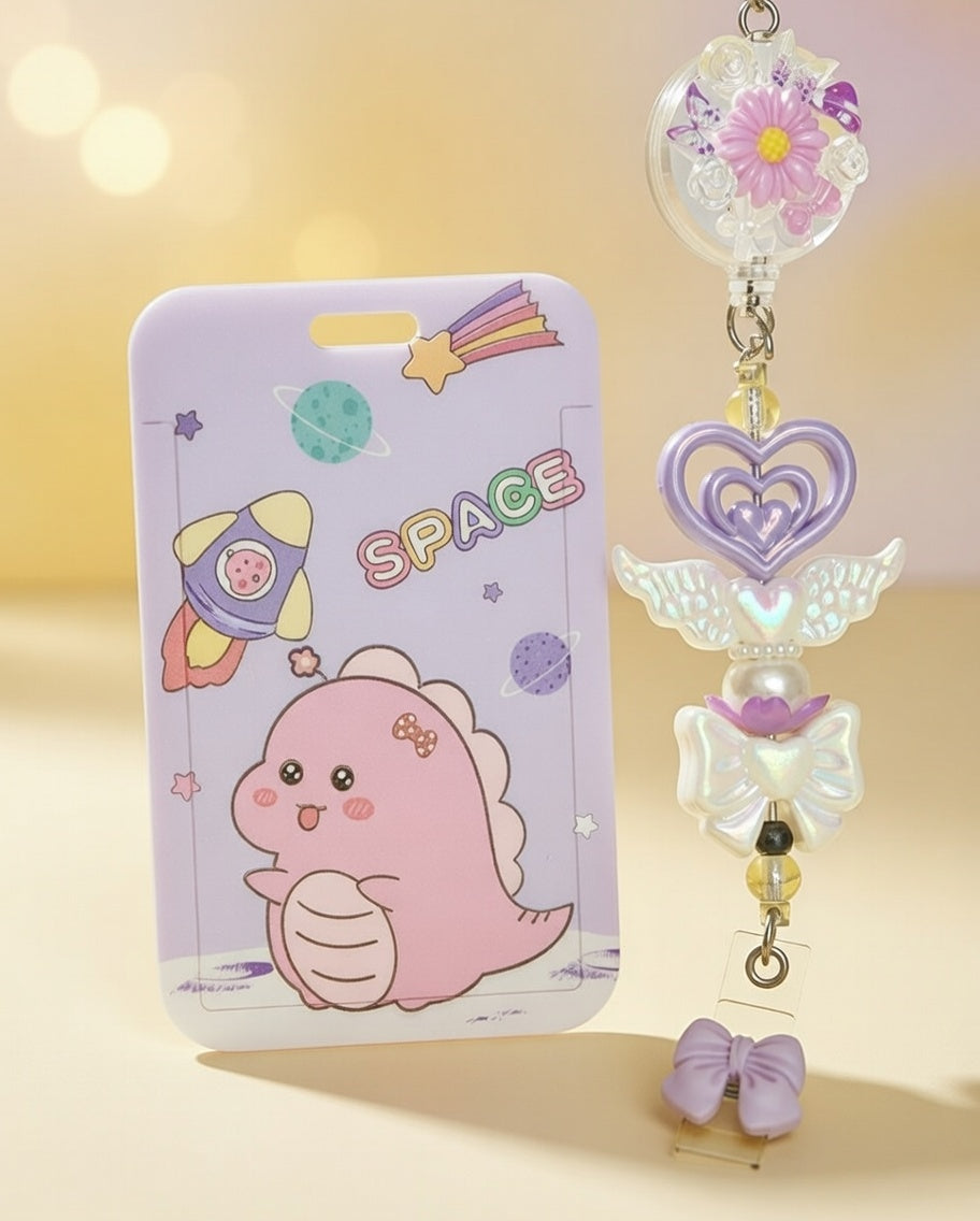 Space Dino Kawaii  ID Holder and Reel