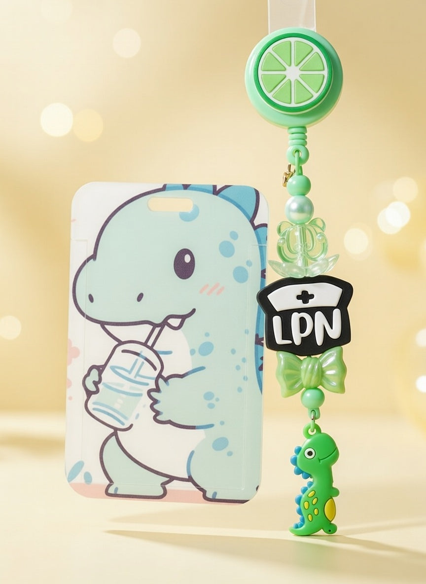 Lime Dino LPN ID Holder and Reel