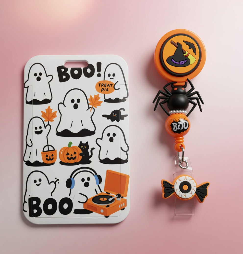 Halloween Ghosts ID Holder & Reel